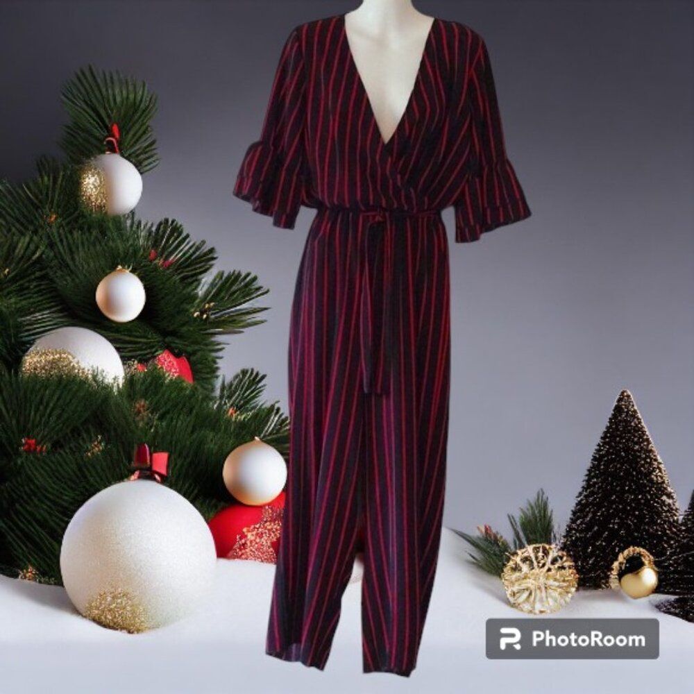 Candy Striped Jumpsuit with Ruffled Sleeves. Omega Collection.